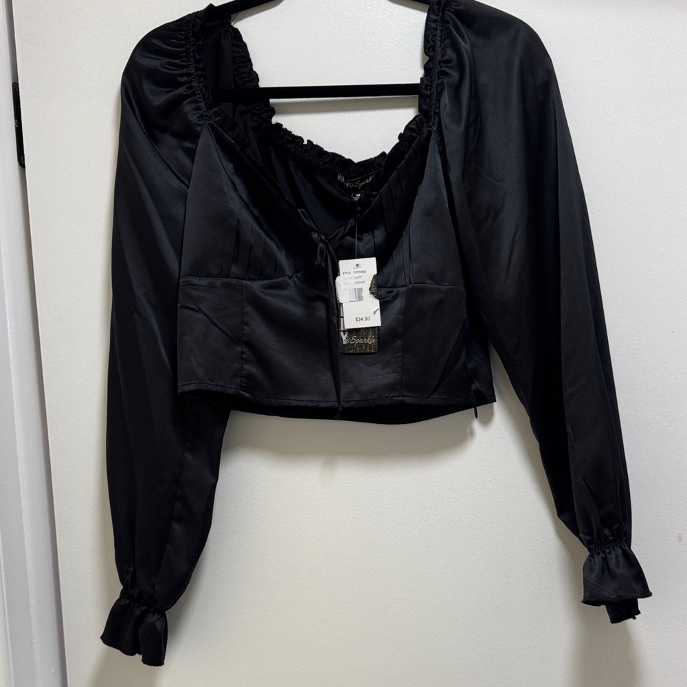 Black Long Sleeve Crop Top